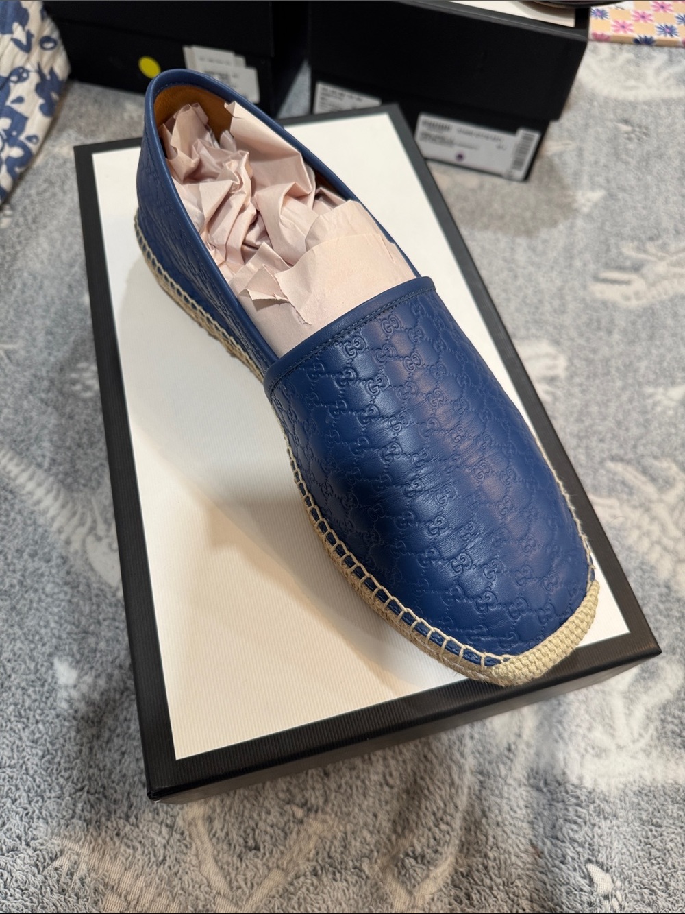 Gucci Blue Embossed Leather Espadrille Slip-On